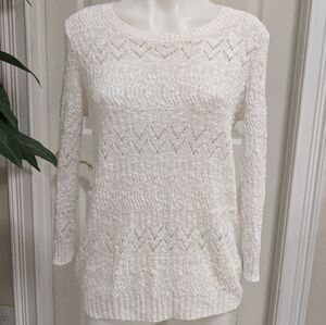 Jones New York Sport Women's 3/4 Sleeve White Knit Sweater Size Small